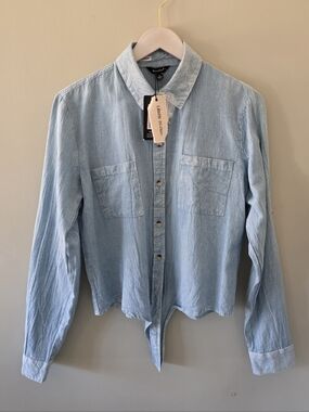 NWT Sim & Sam L Coastal Lagenlook Resortwear Beach Bleach Wash Linen Blend Shirt